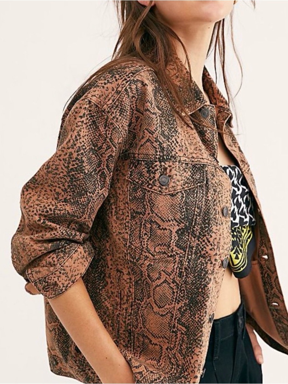 Free People Snake Print Denim Jacket - Small - Picture 4 of 5